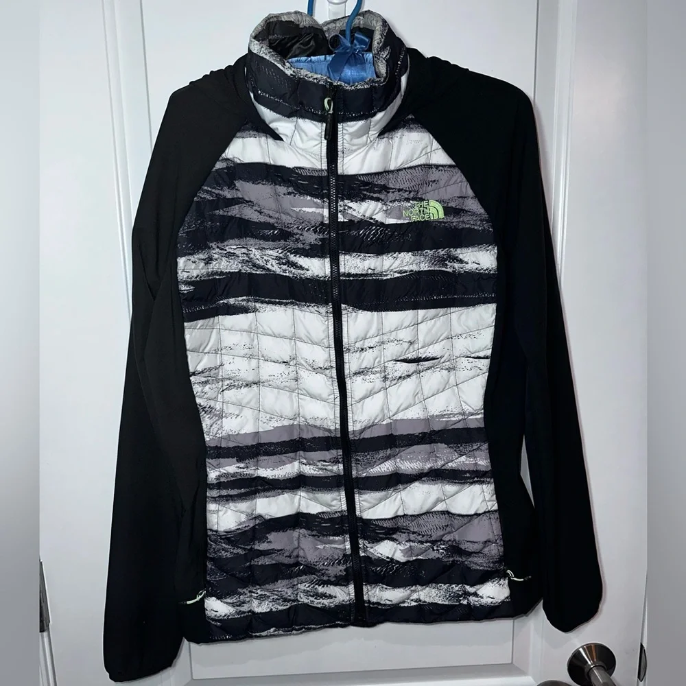 The North Face Quilted Hybrid Jacket Hooded Black Gray Insulated Full Zip - Picture 5 of 14
